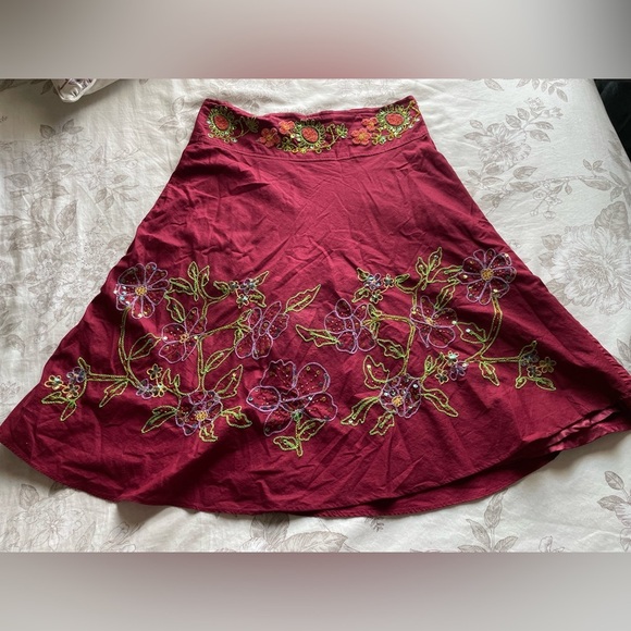 Y2K Red Sequin Embroidered Cotton Skirt Medium Fairy Ethereal Goblincore Boho - Picture 1 of 11